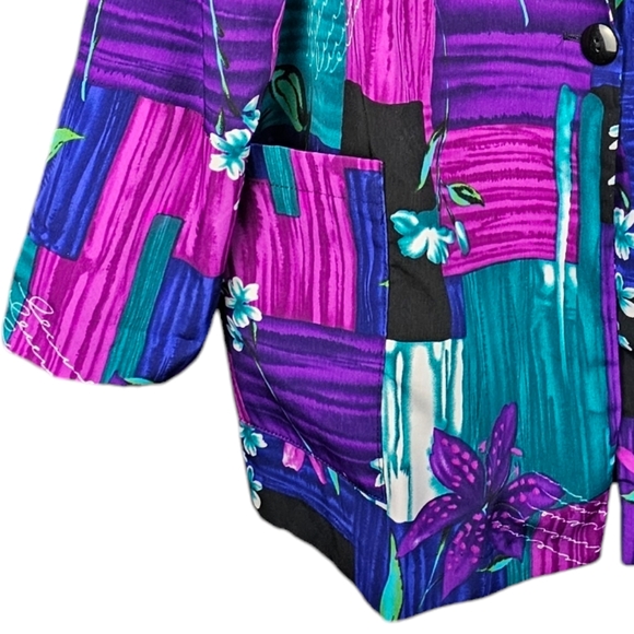 BFA Classics Single Button Blazer Jacket, Purple Patchwork Floral, Size 1X - Picture 8 of 10